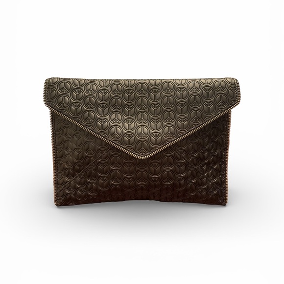 Rebecca Minkoff Handbags - Rebecca Minkoff Black Leo Envelope Clutch with Embossed Peace Signs